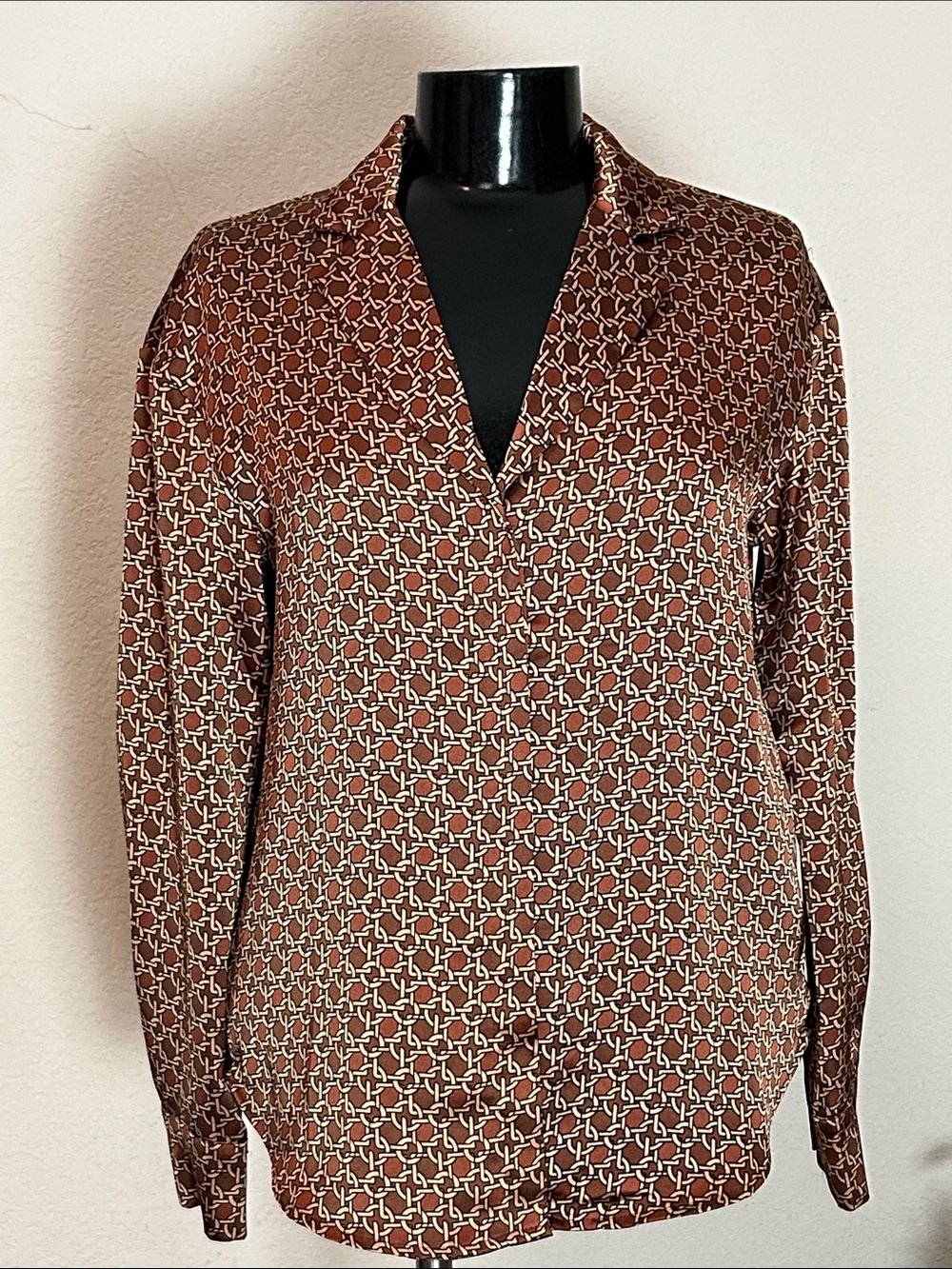 Rachel Zoe Brown Geometric Print Long-Sleeve Blouse